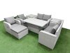 Fimous 7 Seater Outdoor Reclining Chair Love Sofa Set Rattan Garden Furniture Set with Adjustable Lifting Dining or Coffee Table Footstool 2 Side Tables Light Grey