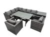 Fimous Outdoor PE Rattan Sofa Set with Dining Table Patio Garden Furniture Sets with Side Table Dark Grey Mixed