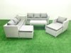 Fimous Wicker PE Rattan Sofa Garden Furniture Set with Oblong Coffee Table Armchair 2 Big Footstools Side Table Light Grey Mixed