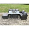 Fimous PE Wicker Outdoor Rattan Garden Furniture Set Propane Gas Fire Pit Table and Sofa set with Big Footstool