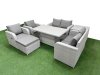 Fimous 7 Seater Outdoor Reclining Chair Love Sofa Set Rattan Garden Furniture Set with Adjustable Lifting Dining or Coffee Table Footstool Side Table Light Grey