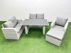 Fimous Rattan Sofa Outdoor Furniture with Dining Table,Love Sofa,Big Stool Patio Furniture Light Grey 6 Seater