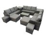 Fimous Outdoor 3 Seater Sofa Coffee Table Set Garden Rattan Furniture Set 13 Seater with 2 Side Tables 4 Stools Dark Grey