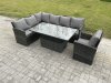 Fimous Wicker PE Outdoor Rattan Garden Furniture Set Height Adjustable Rising Lifting Table Sofa Dining Set with Armchair Dark Grey Mixed