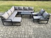 Fimous Aluminium Outdoor Garden Furniture Set Lounge Corner Sofa Oblong Coffee Table 2 Pcs Chair Sets with 3 Footstools Dark Grey