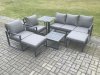 Fimous Aluminium Outdoor Lounge Sofa Set Garden Furniture Sets with Square Coffee Table 2 Chairs 2 Big Footstools Side Table Dark Grey 7 Seater