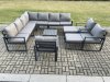 Fimous Aluminium Outdoor Garden Furniture Set Lounge Corner Sofa 3 Pcs Chair Square Coffee Table Sets with 2 Big Footstools Dark Grey