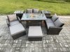 Fimous 7 Seater Rattan Outdoor Garden Furniture Gas Fire Pit Table Sets Gas Heater with Love Sofa Armchair 2 Big Footstool 2 Side Tables Dark Mixed Grey