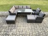 Fimous 10 Seater High Back Rattan Garden Furniture Set Corner Sofa With Rectangular Dining Table 2 Arm Chairs 2 Big Footstool