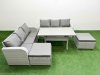 Fimous Outdoor Garden Furniture Sets 8 Seater Wicker Rattan Furniture Sofa Sets with Rectangular Dining Table high Back Lounge Sofa 2 Big Footstool Light Grey