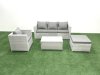 Fimous Rattan Garden Furniture Set with 3 Seater Sofa Chair Rectangular Coffee Table Big Footstool Light Grey Mixed 5 Seater