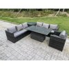 Fimous 7 Seater Wicker PE Garden Furniture Rattan Sofa Set Outdoor Adjustable Rising Lifting Dining Table Set with Armchair Side Table Dark Grey Mixed