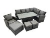 Fimous 10 Seat Rattan Garden Furniture Corner Sofa Set Outdoor Adjustable Lifting Dining or Coffee Table Set with 3 Footstools Dark Grey Mixed