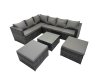Fimous Rattan Garden Furniture Patio Furniture Sets with Corner Sofa Square Coffee Table 2 Big Footstools Dark Grey Mixed