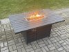 Fimous Aluminium Outdoor Garden Furniture Set Gas Fire Pit Dining Table Set Gas Heater Burner with 2 Arm Chair 2 Side Tables Big Footstool Dark Grey 6 Seater