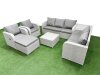 Fimous PE Rattan Garden Furniture Set Adjustable Chair Sofa Double Love Seat 2 Seater Sofa Lounge Set Square Coffee Table Big Footstool Side Table Light Grey