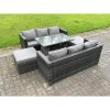 Fimous 7 Seater Rattan Outdoor Furniture Sofa Garden Dining Set with Oblong Dining Table Big Footstool Dark Grey Mixed