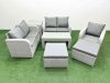 Fimous High Back Poly Rattan Garden Furniture Set with Reclining Chair Loveseat Sofa Oblong Coffee Table Indoor Outdoor Patio Set 2 Big Stool Side Table Light Grey