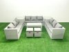 Fimous Rattan Garden Outdoor Furniture Set 11 Seater Garden Sofa Oblong Coffee Table Set with 2 Small Footstool 2 Side Tables Light Grey Mixed