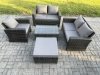 Fimous Wicker Rattan Garden Furniture Sofa Set with Rectangular Coffee Table Double Seat Sofa Chair Big Footstool 6 Seater Outdoor Rattan Set Dark Grey Mixed