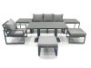 Fimous 6 Seater Garden Sofa Set Aluminium Furniture Rising Dining Tabe Set with Chair 2 Big Footstool 2 Side Tables Dark Grey