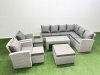 Fimous Rattan Garden Furniture Set 8 Pieces Outdoor Garden Sofa Oblong Coffee Table Set with 2 Chairs 3 Footstools Light Grey Mixed