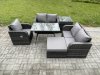 Fimous 6 Pieces Outdoor Garden Dining Sets Rattan Furniture With Dining Table Armchairs Love Sofa Big Footstool Side Table Dark Grey Mixed