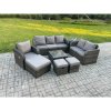 Fimous Rattan Garden Furniture 8 Piece Patio Set With Table Sofa Square Coffee Table Reclining Chair Love seat sofa Side 3 Seater Sofa 3 Footstools Side Table