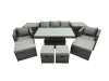 Fimous PE Rattan Garden Furniture Set Lounge Sofa Rising Dining Table Set with 2 Side Tables 4 Footstool Dark Grey Mixed