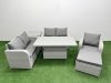 Fimous High Back Poly Rattan Garden Furniture Set with Reclining Chair Loveseat Sofa Adjustable Lifting Dining or Coffee Table Indoor Outdoor Patio Set Big Stool Side Table Light Grey
