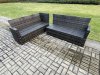 Fimous 9 Seater Outdoor Furniture Garden Dining Set Rattan Corner Sofa Set with Square Coffee Table 2 Small Footstools Dark Grey Mixed