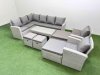 Fimous Rattan Garden Furniture Set Outdoor 12 Seater Corner Sofa Sets with Oblong Coffee Table Chair 4 Footstools Light Grey Mixed