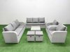 Fimous PE Rattan High Back Lounge Sofa Set Patio Square Coffee Table & Chairs Set with 3 Seater Sofa Reclining Chair Stools Light Grey