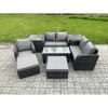 Fimous 8 Pcs Rattan Outdoor Garden Furniture Sofa Set Patio Table & Chairs Set with 2 Side Tables 2 Big Footstool Dark Grey Mixed