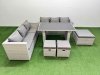 Fimous Rattan Garden Furniture Dining Set 9-seater Patio Rectangular Table Sofa Set with 3 Stools Light Grey