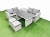 Fimous 6 Pieces Outdoor PE Rattan Sofa Set Patio Garden Furniture Sets with Cushions Side Table 2 Small Stools Light Grey