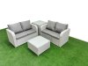 Fimous 4 Seater Outdoor Love Sofa Set Rattan Garden Furniture Set with Square Coffee Table Side Table Light Grey