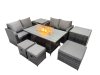 Fimous 7-seater Patio Gas Firpit Dining Table Sofa Sets Rattan Garden Furniture Dining Set with 3 Stools 2 Side Tables Dark Grey Mixed