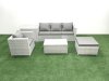 Fimous 5 Pieces Rattan Garden Furniture Set Outdoor Garden Sofa Chair Coffee Table Set with Side Table Big Footstool Light Grey Mixed