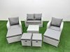 Fimous Outdoor Garden Furniture Set PE Rattan Love Sofa Reclining Chair Set with Coffee Table 4 Footstools Light Grey