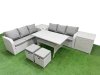 Fimous Outdoor Garden Furniture Sets 8 Seater Wicker Rattan Furniture Sofa Sets with Rectangular Dining Table high Back Lounge Sofa Stools 2 Side Table Light Grey