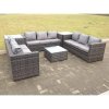 Patio 9 Seater U Shape Rattan Sofa Set Patio Outdoor Garden Furniture With 3 Coffee Table Dark Grey Mixed