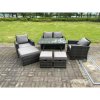 Fimous 7 Seater Dark Grey Mixed High Back Rattan Sofa Set Dining Table Garden Furniture Outdoor
