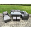Fimous 8 Piece Rattan Garden Furniture Set with Patio Sofa Rectangular Dining Table Side Table 3 Small Footstools Indoor Conservatory Patio Set