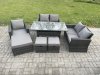 Fimous 8 Seater Outdoor Garden Dining Set Wicker PE Rattan Furniture Sofa with Rectangular Dining Table Double Seat Sofa Dark Grey Mixed