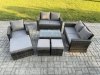 Fimous Rattan Garden Furniture Set 8 Seater Patio Outdoor Lounge Sofa Chair Set with Rectangular Coffee Table 3 Footstools Dark Grey Mixed