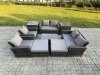 Fimous Garden Furniture Sets 9 Pieces Outdoor Rattan Furniture Manual Wicker Patio Sofa Chair Set with Coffee Table 2 Big Footstool 2 Side Tables Dark Grey Mixed
