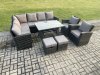 Fimous High Back Outdoor Garden Furniture Set Rattan Corner Sofa Dining Table Set With Armchairs 2 Small Footstools 10 Seater Dark Grey Mixed Left Corner
