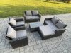 Fimous Garden Furniture Sets 6 Pieces Outdoor Rattan Furniture Manual Wicker Patio Sofa Chair Set with Coffee Table Big Footstool Dark Grey Mixed
