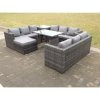 Fimous Outdoor Rattan Garden Furniture Lounge Sofa Set With Oblong Dining Table Side Coffee Table And Big Footstool